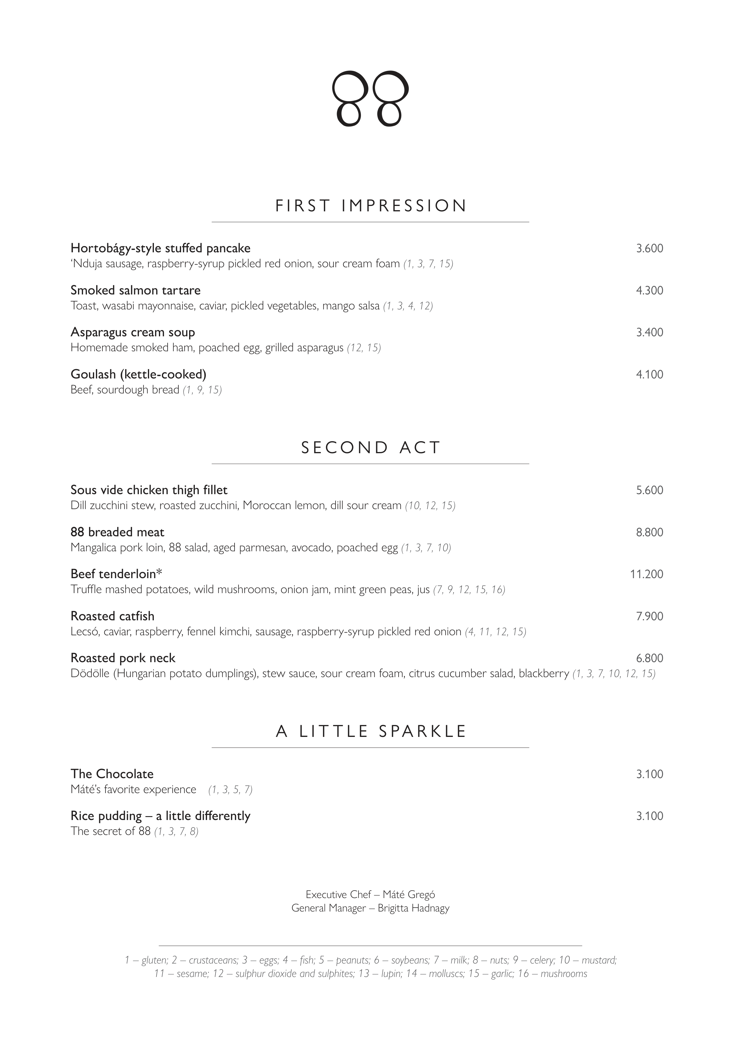 Bükkös Hotel Menu